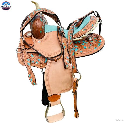 Western Horse Saddle-Barrel Trail Youth-Kids Leather 10"12"13"  With Free Tack set