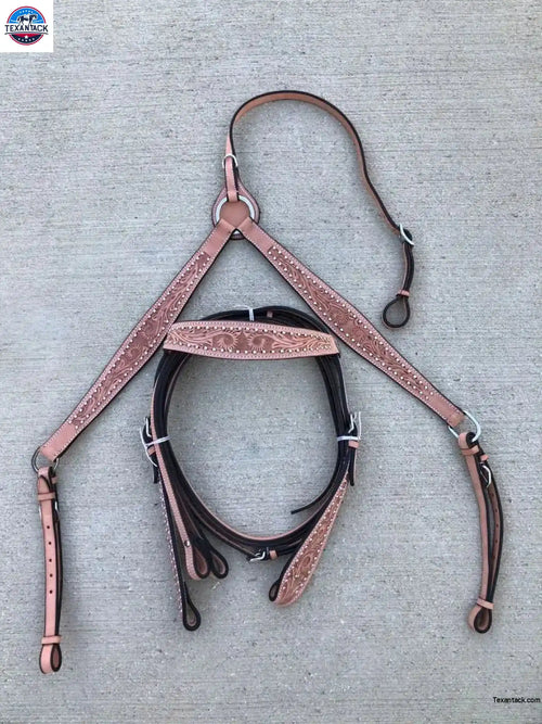 Western Leather Tooled Horse Saddle Tack Set Bridle + Breast Collar
