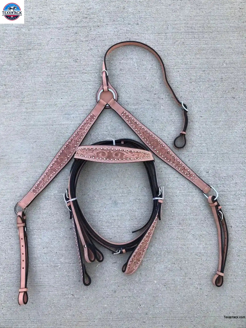 Western Leather Tooled Horse Saddle Tack Set Bridle + Breast Collar - NewEngland Tack