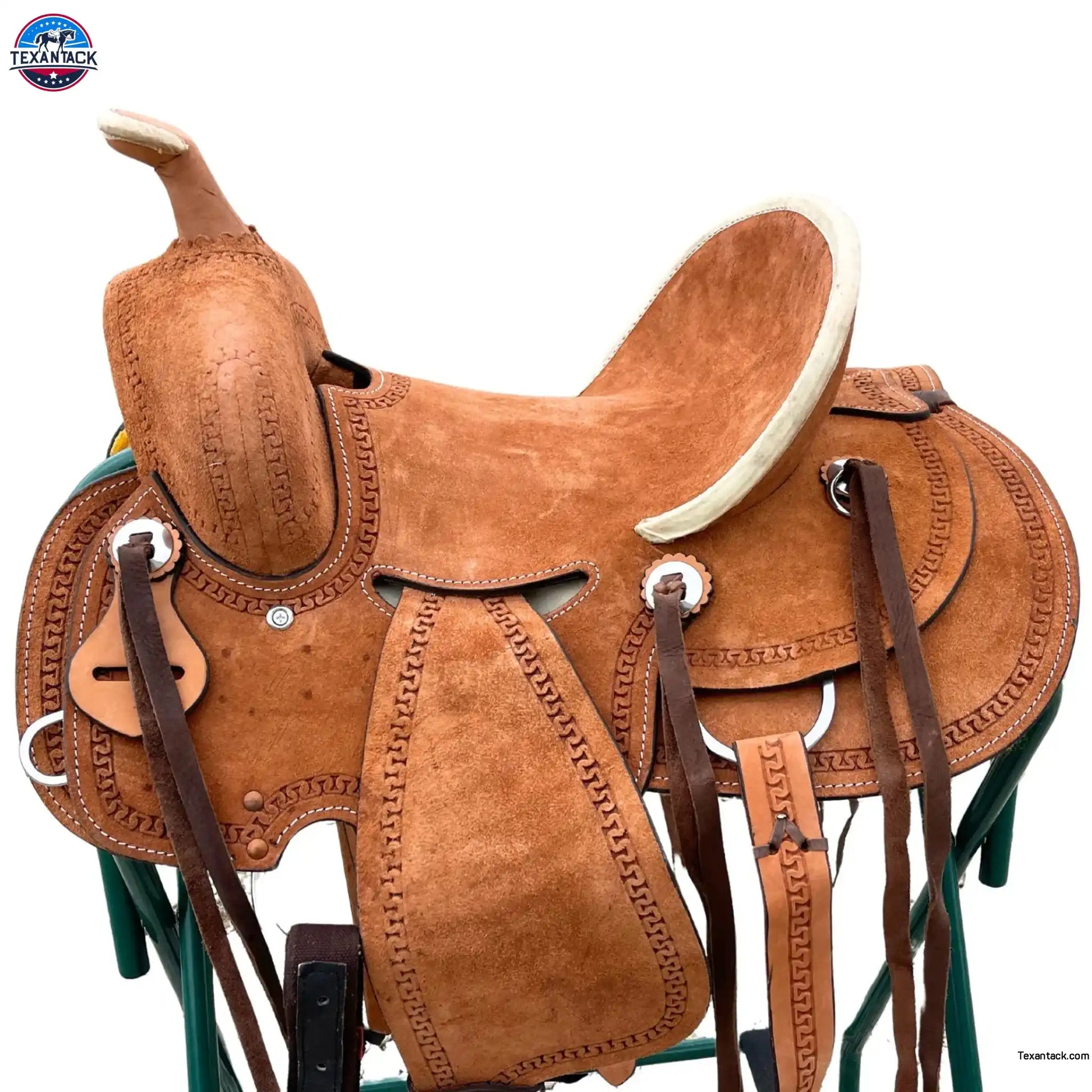 Western Youth Child Genuine Leather Saddle Hard Seat Saddle with Serpentine Tooled! Black Laces, Premium Quality Genuine Leather Saddle Newenglandtack