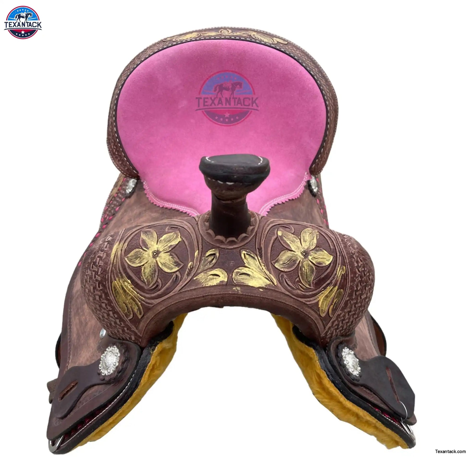 Youth Leather Barrel Racing Saddle: Floral Basket Weave Tooling (10/12/13 inch) TEXANTACK