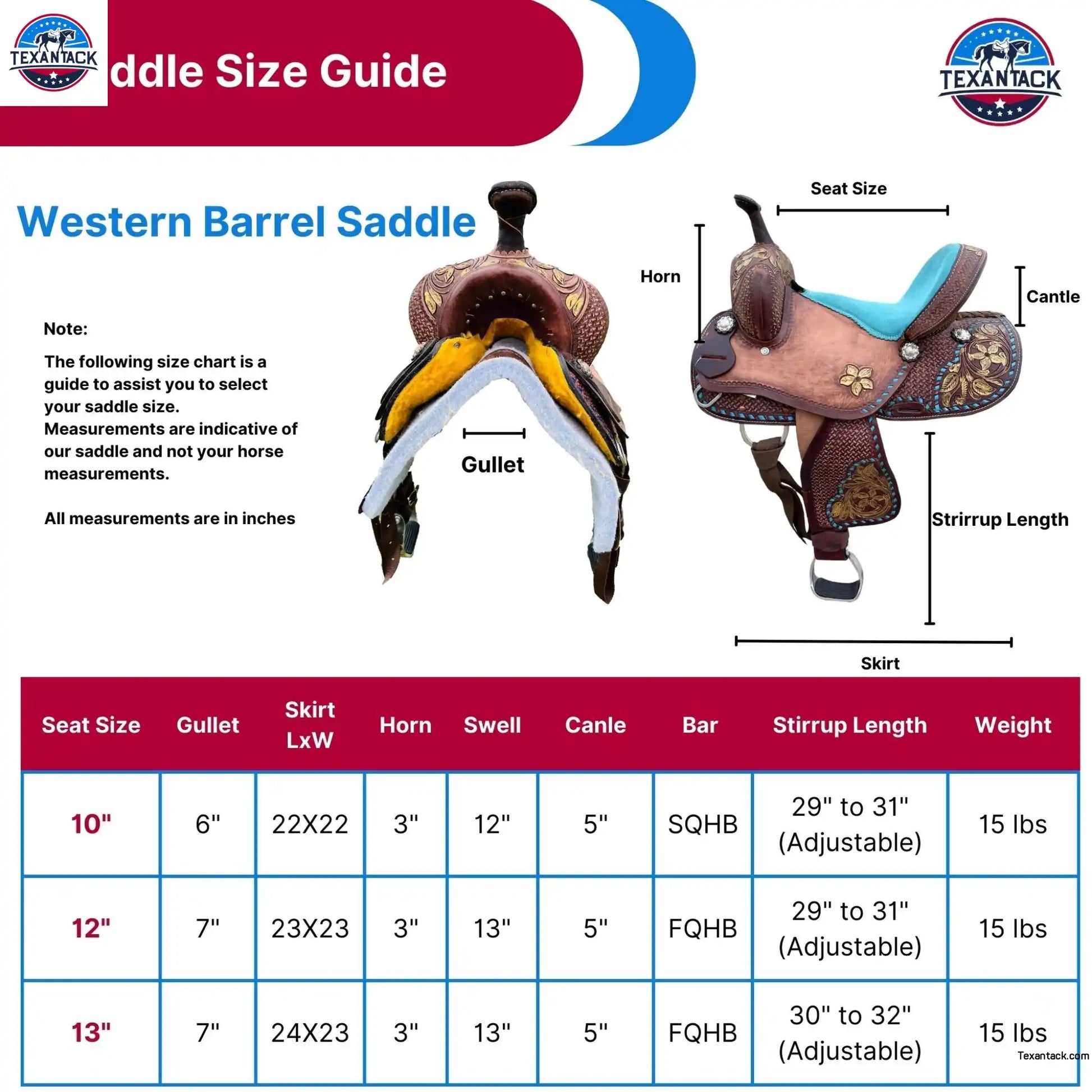 Youth Leather Barrel Racing Saddle: Floral Basket Weave Tooling (10/12/13 inch) TEXANTACK