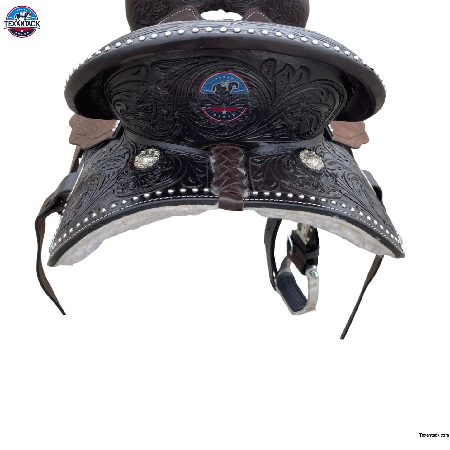 Youth/Pony Western Leather Barrel Saddle: Floral Tooled Single Skirt TEXANTACK