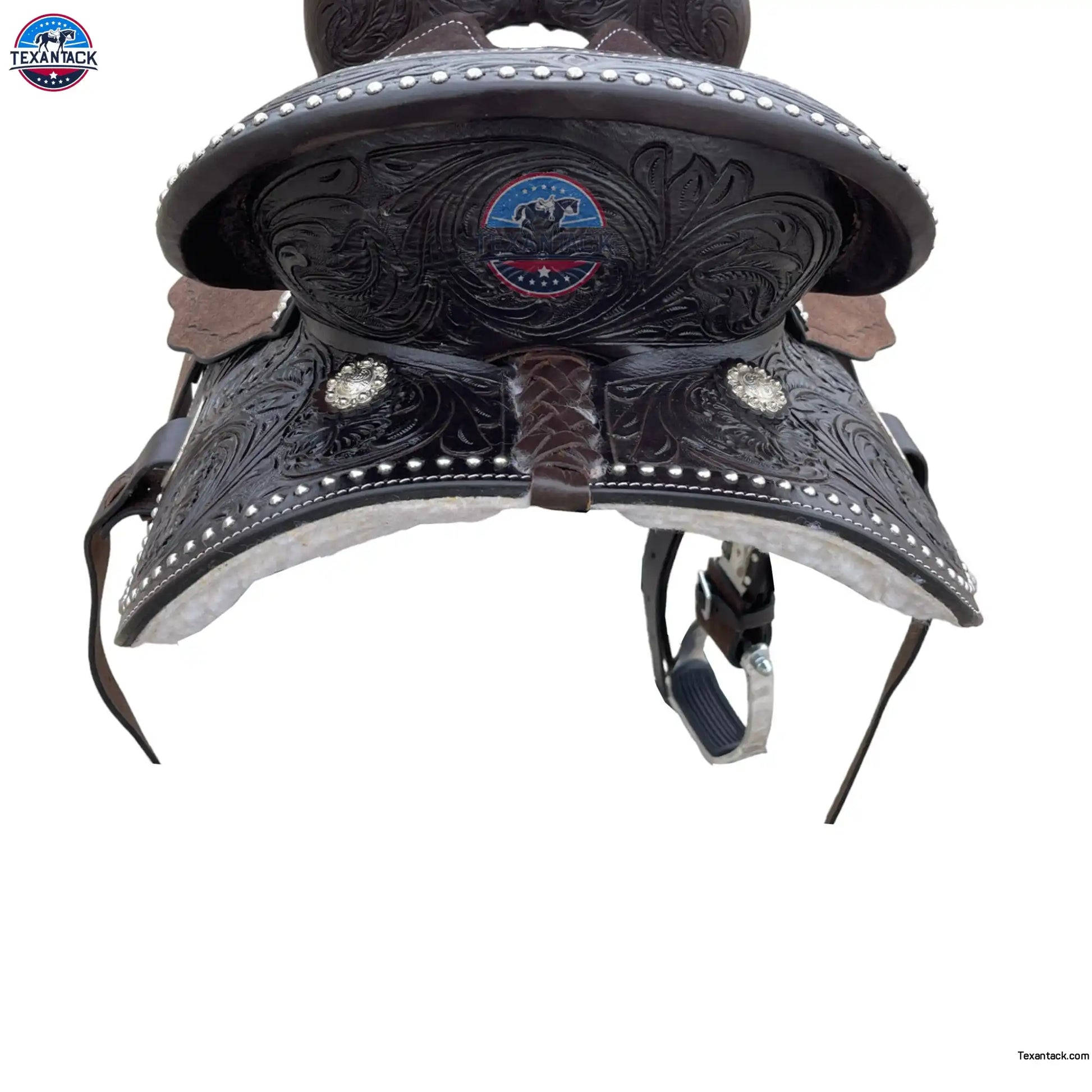 Youth/Pony Western Leather Barrel Saddle: Floral Tooled Single Skirt TEXANTACK
