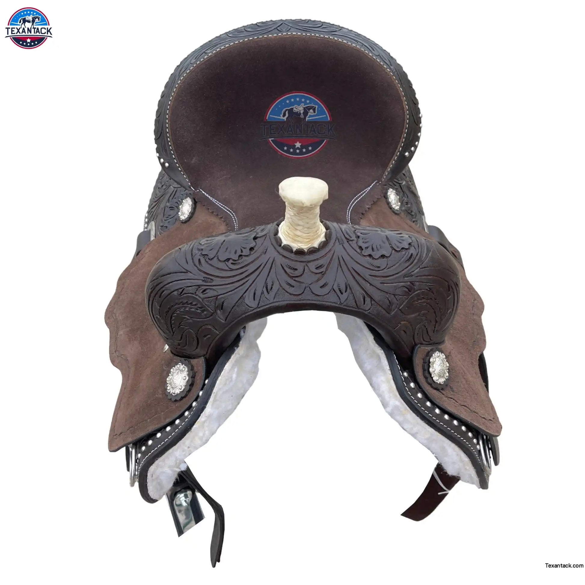 Youth/Pony Western Leather Barrel Saddle: Floral Tooled Single Skirt TEXANTACK