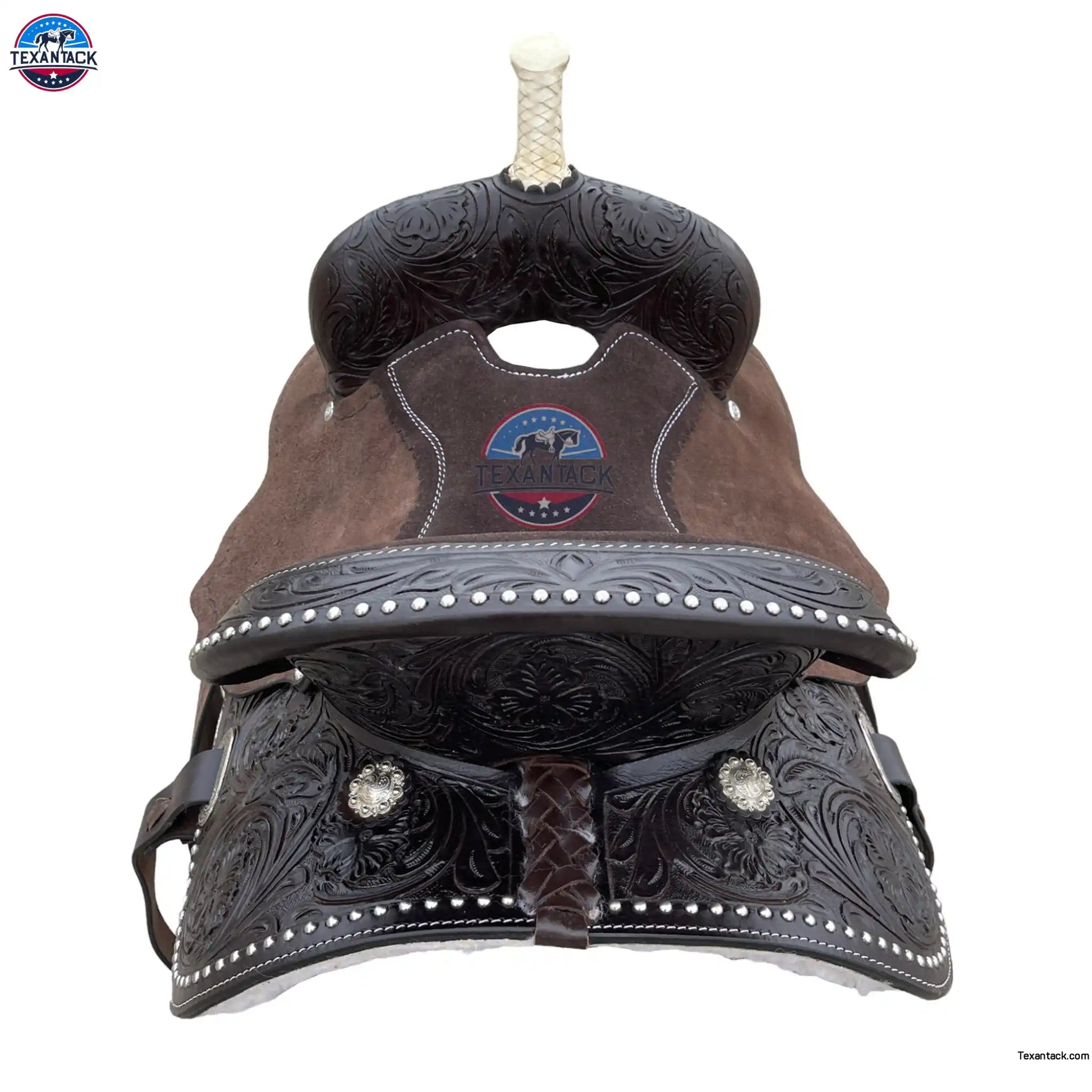 Youth/Pony Western Leather Barrel Saddle: Floral Tooled Single Skirt TEXANTACK