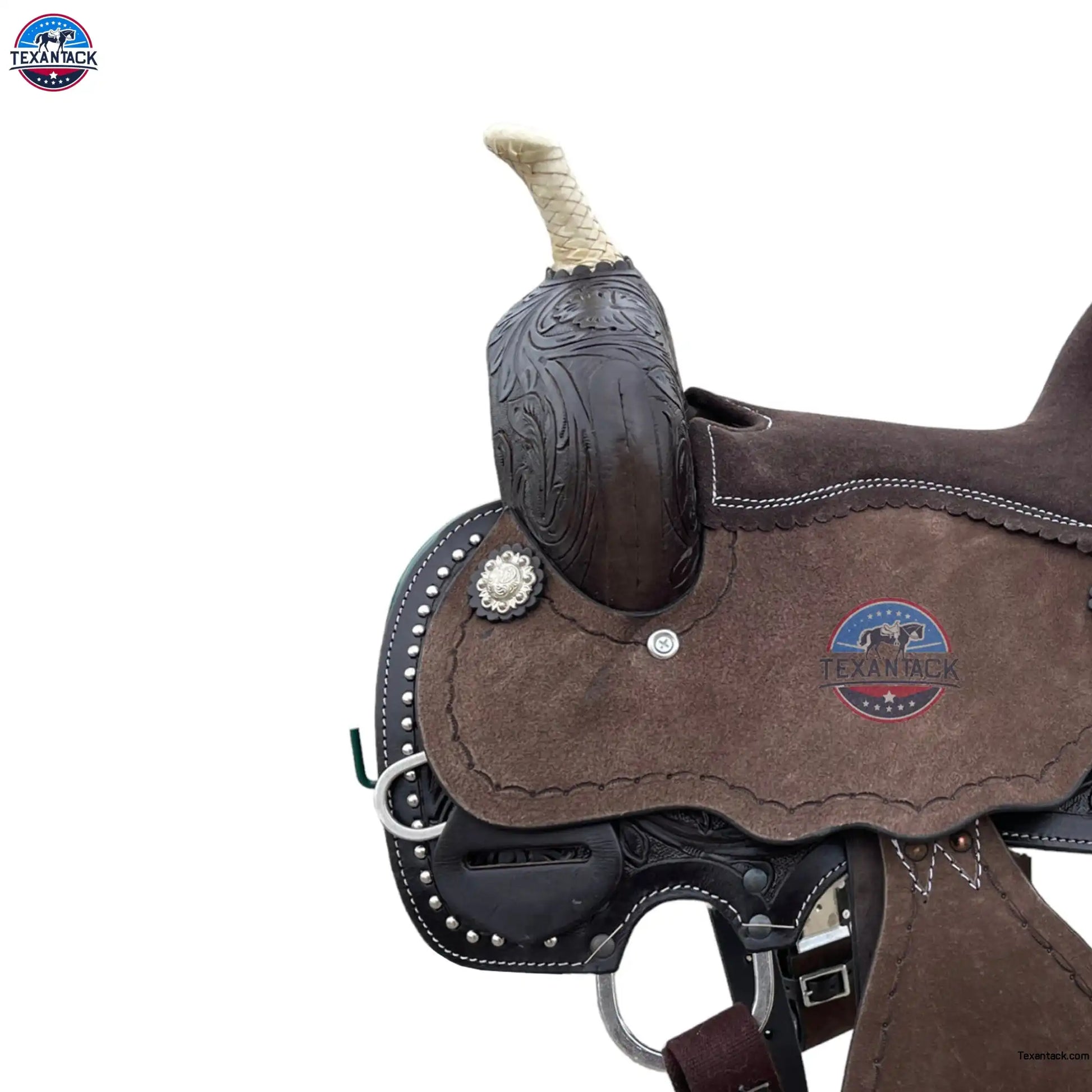 Youth/Pony Western Leather Barrel Saddle: Floral Tooled Single Skirt TEXANTACK