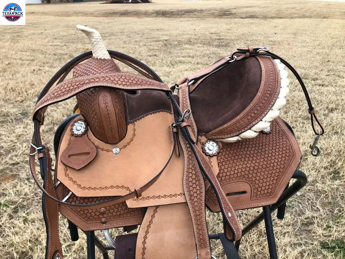 Kids Western Horse Barrel Saddle - 10"12"13" - Basket Weave with Rawhide Cantle - NewEngland Tack