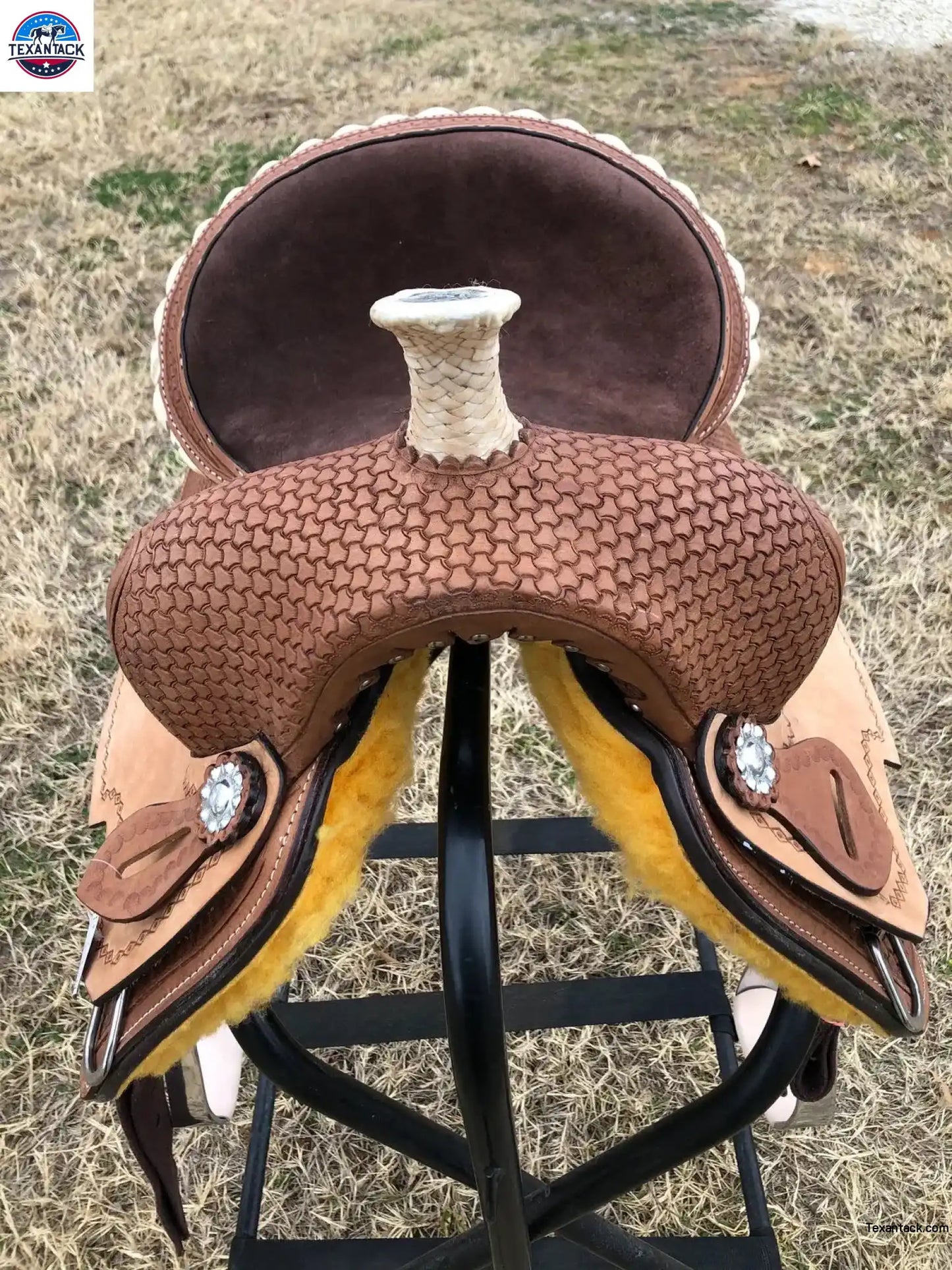 Kids Western Horse Barrel Saddle - 10"12"13" - Basket Weave with Rawhide Cantle - NewEngland Tack