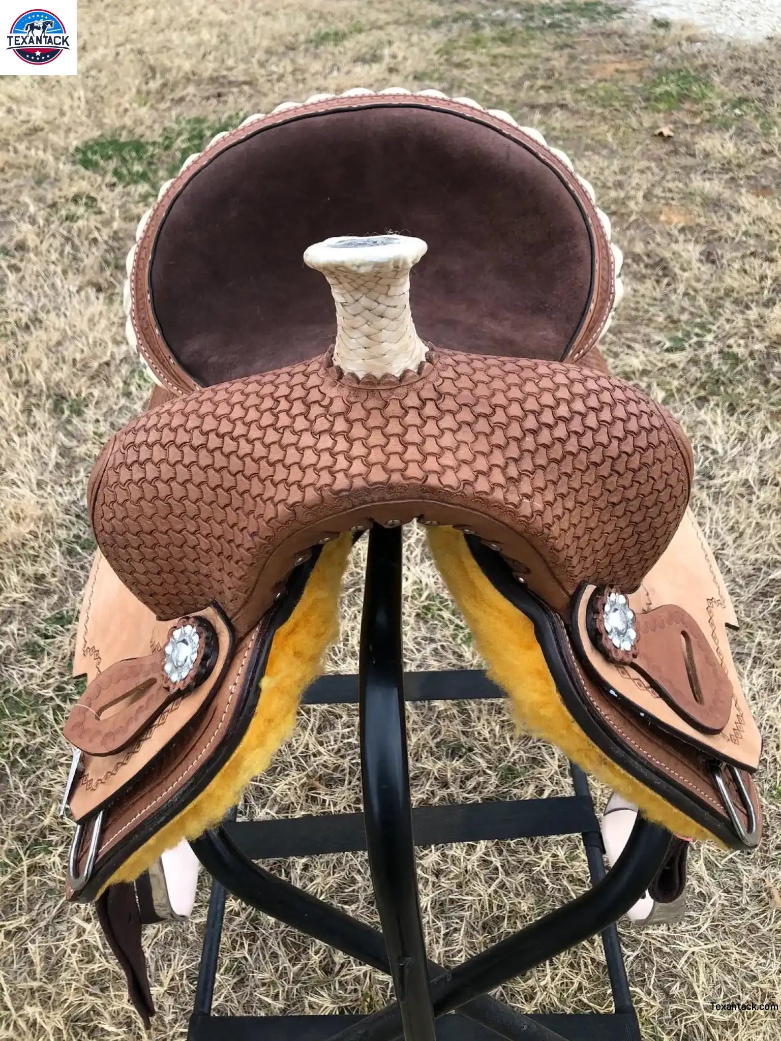 Kids Western Horse Barrel Saddle - 10"12"13" - Basket Weave with Rawhide Cantle - NewEngland Tack