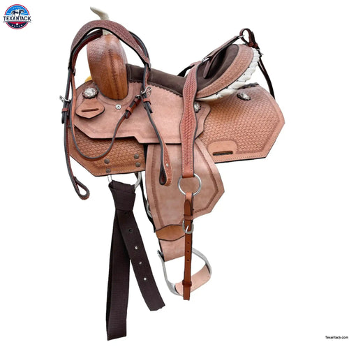 Youth Western Horse Barrel Saddle - 10"12"13" - Basket Weave with Rawhide Cantle