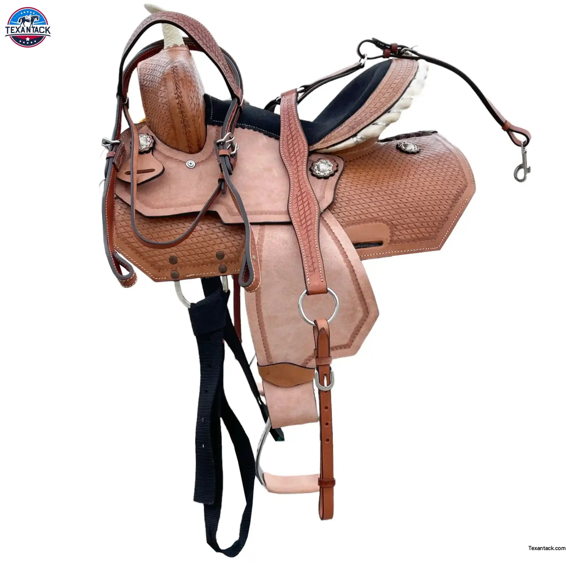 Youth Western Horse Barrel Saddle - 10"12"13" - Basket Weave with Rawhide Cantle NewEngland Tack