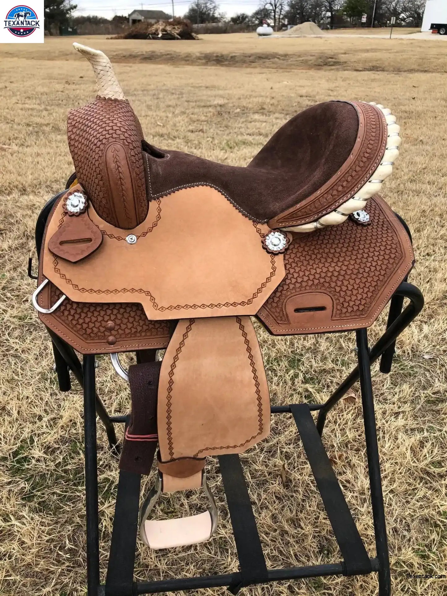 Kids Western Horse Barrel Saddle - 10"12"13" - Basket Weave with Rawhide Cantle - NewEngland Tack