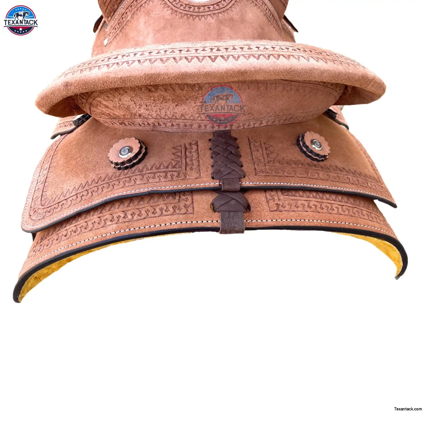 Youth Western Ranch Saddle: Serpentine Tooled Leather, Hard Seat TEXANTACK