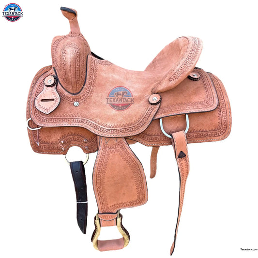 Youth Western Ranch Saddle: Serpentine Tooled Leather, Hard Seat TEXANTACK