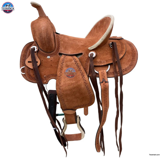 Youth Western Saddle: Genuine Leather Ranch Saddle with Serpentine Tooling TEXANTACK