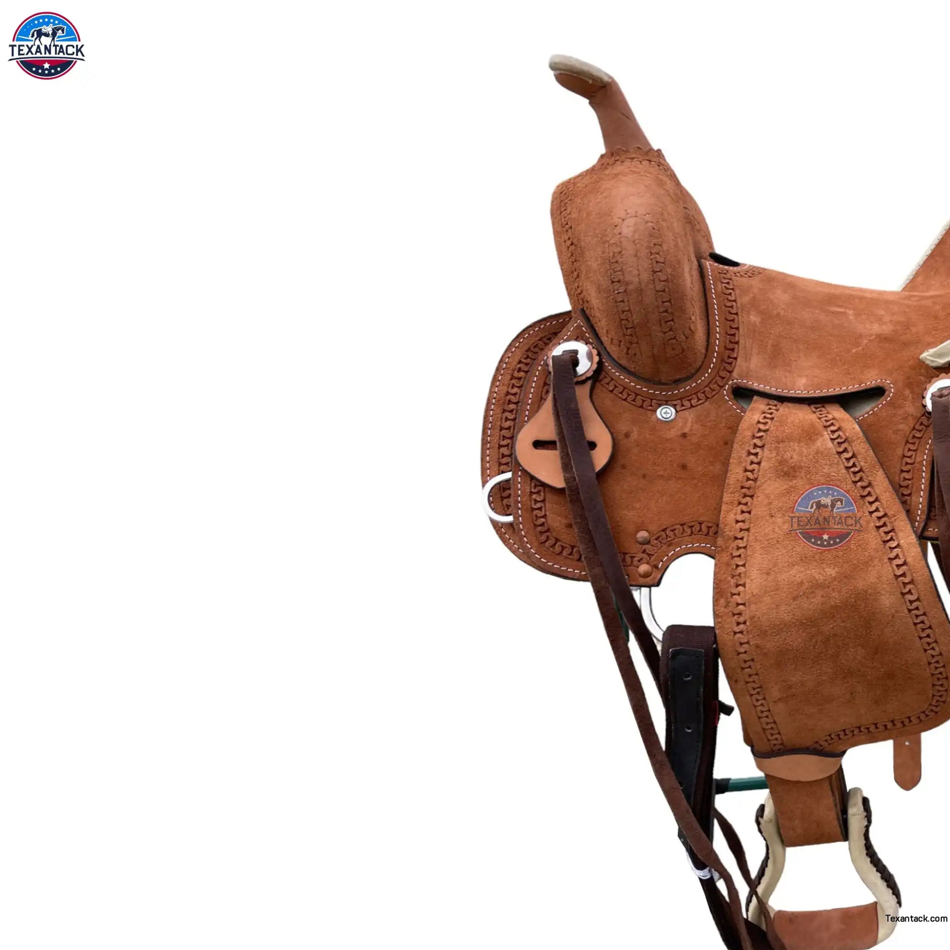 Youth Western Saddle: Genuine Leather Ranch Saddle with Serpentine Tooling TEXANTACK