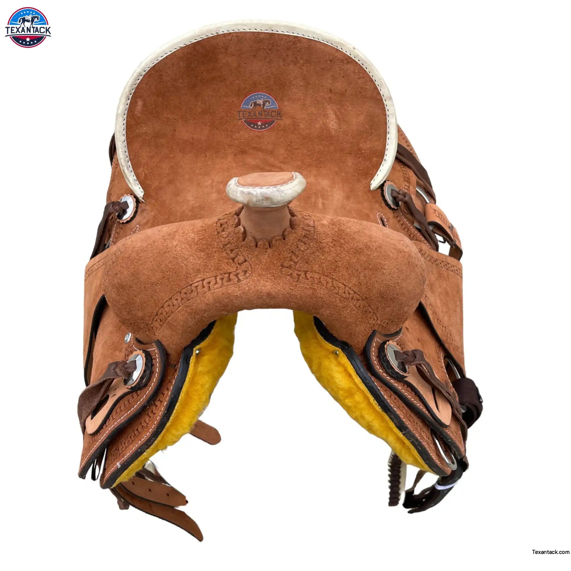 Youth Western Saddle: Genuine Leather Ranch Saddle with Serpentine Tooling TEXANTACK