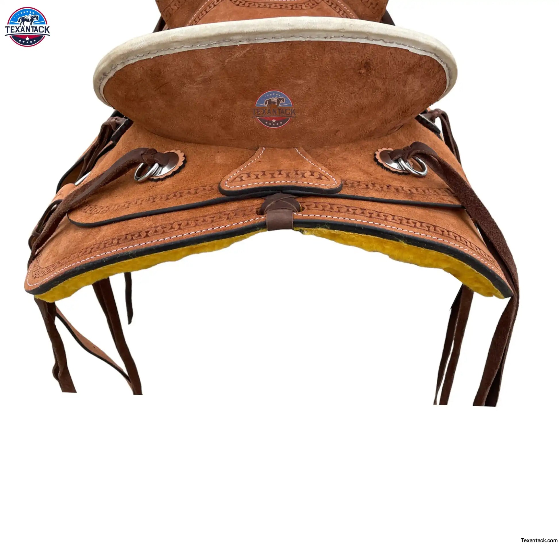 Youth Western Saddle: Genuine Leather Ranch Saddle with Serpentine Tooling TEXANTACK