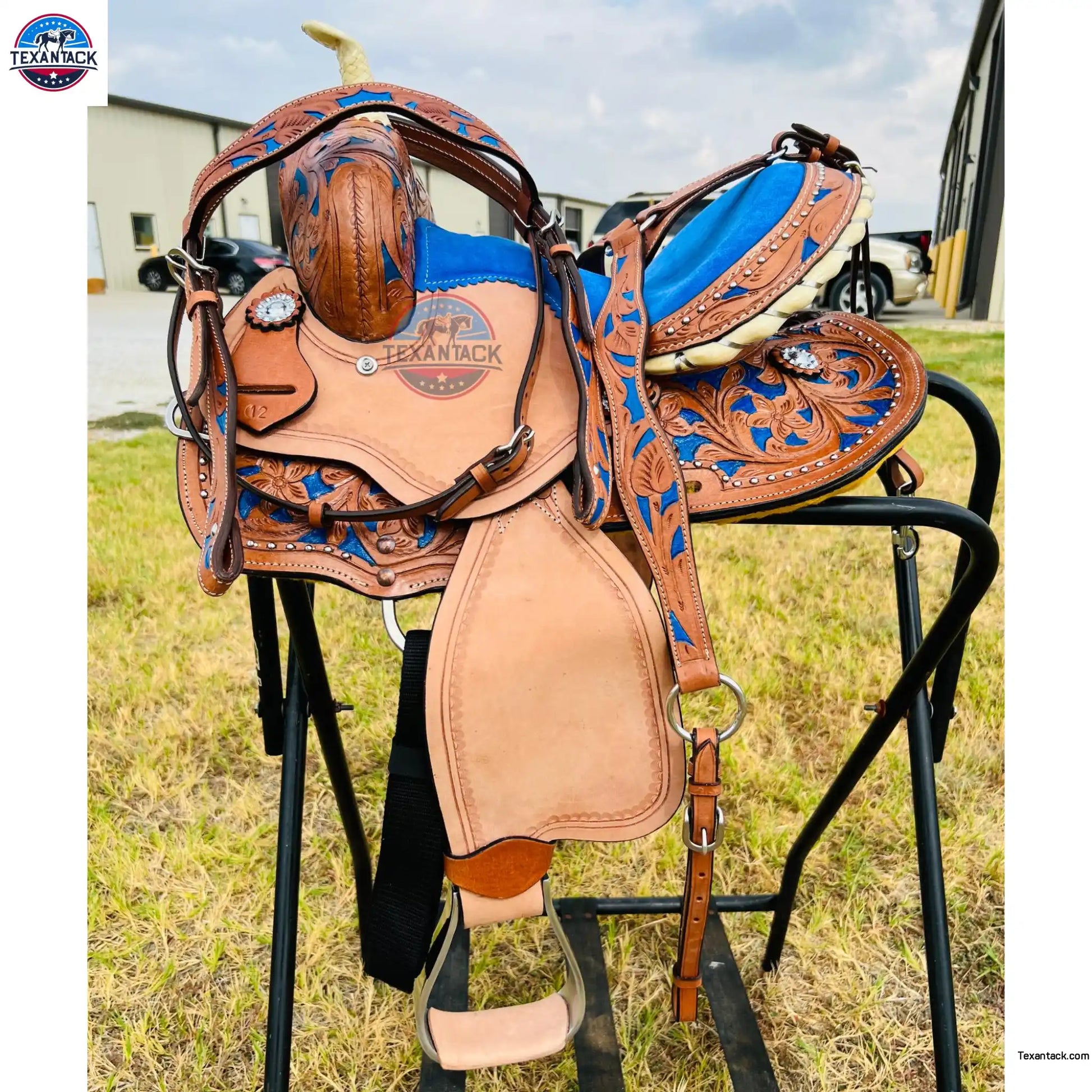 Youth Western Saddle: Handcrafted Leather with Suede Seat & Floral Tooling TEXANTACK