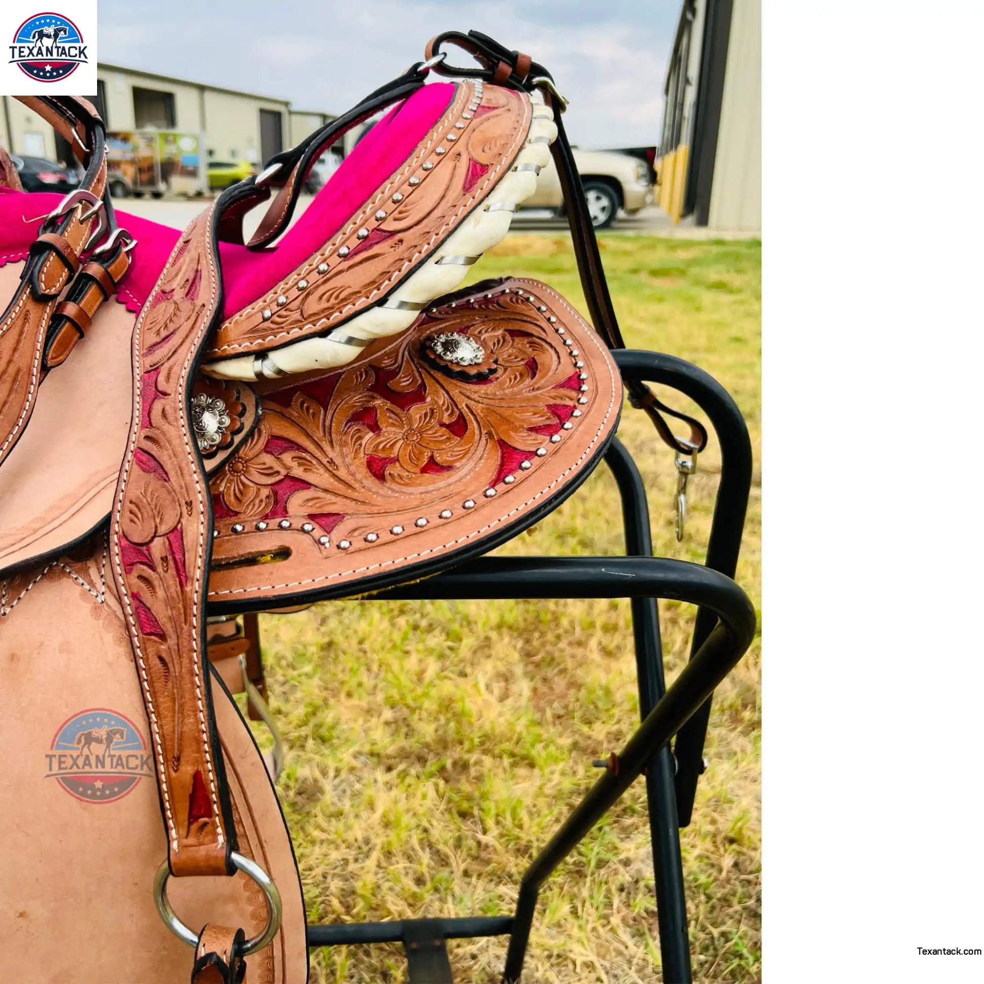 Youth Western Saddle: Handcrafted Leather with Suede Seat & Floral Tooling TEXANTACK