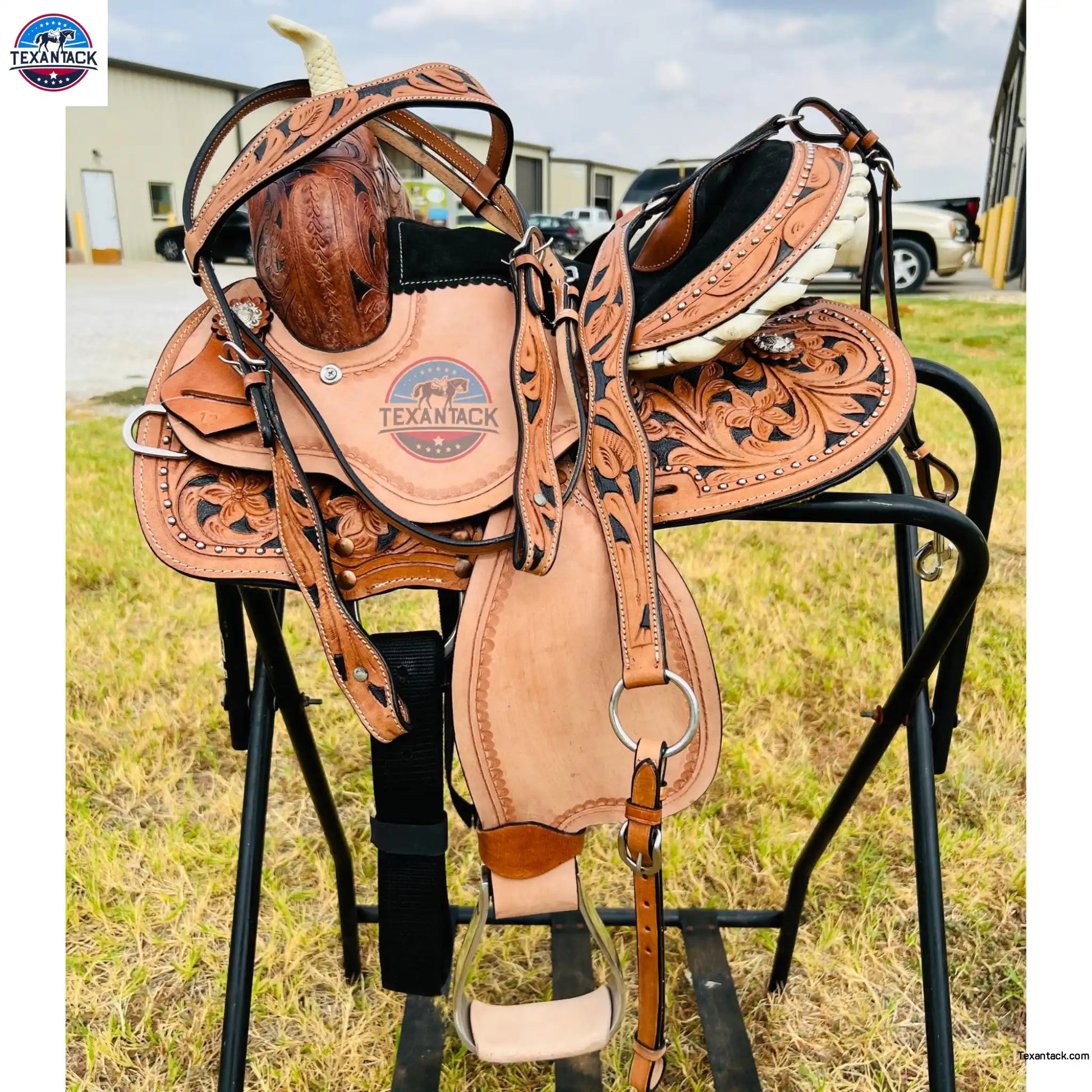 Youth Western Saddle: Handcrafted Leather with Suede Seat & Floral Tooling TEXANTACK