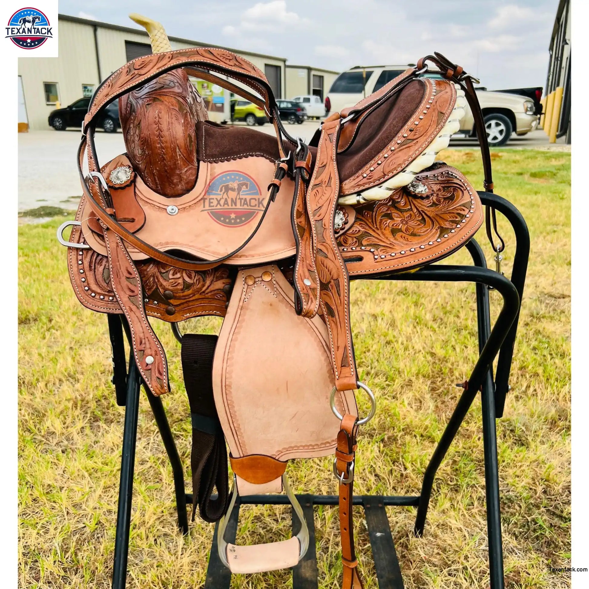 Youth Western Saddle: Handcrafted Leather with Suede Seat & Floral Tooling TEXANTACK