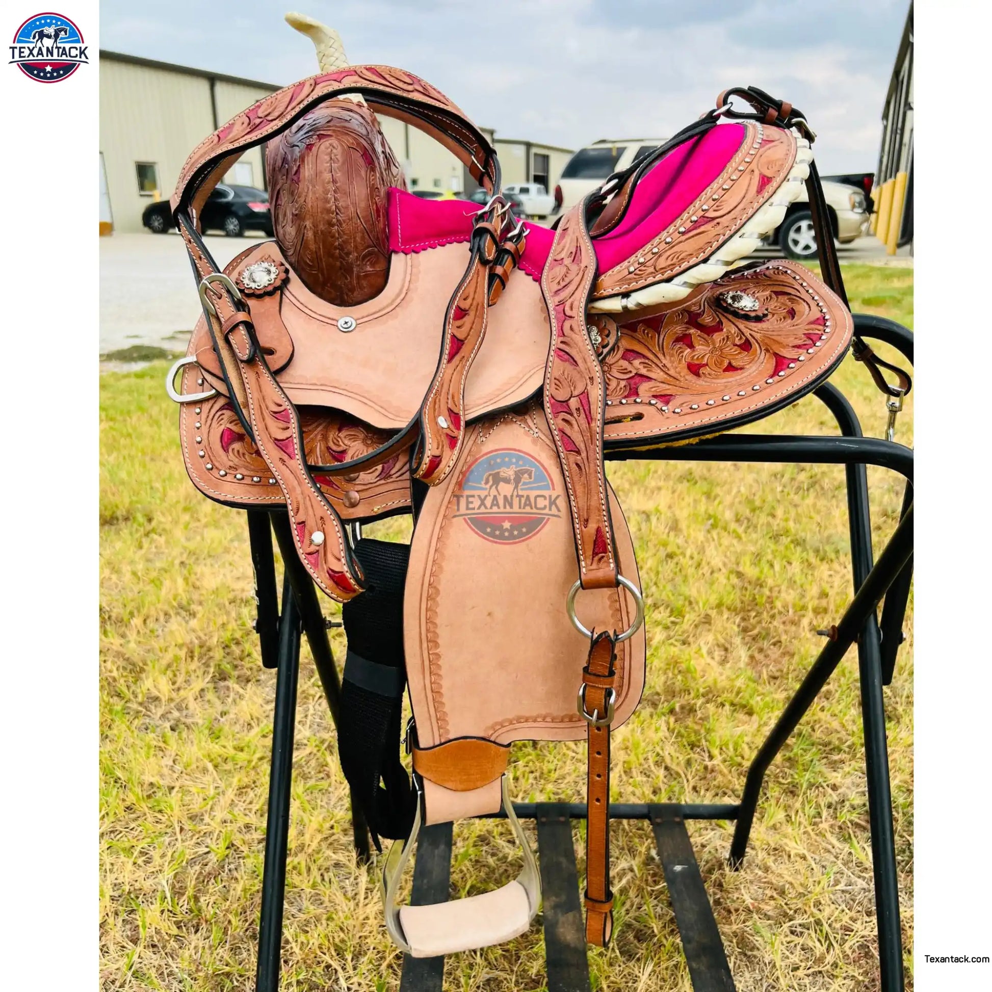 Youth Western Saddle: Handcrafted Leather with Suede Seat & Floral Tooling TEXANTACK